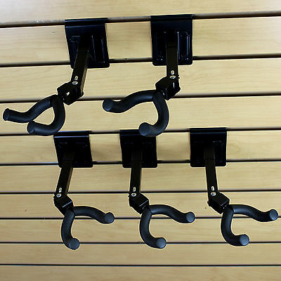 5-Pk Guitar Hanger 3” OC Slatwall Movable Bracket Adjustable Soft Foam Neck Hook